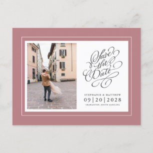 Foto Save the Date Dusty Rose Elegante Hochzeit Ankündigungspostkarte