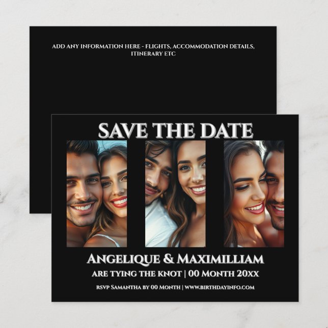 Foto Save the Date elegant, modern 3 Bilder Postkarte (Vorne/Hinten)