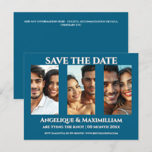 Foto Save the Date elegant, modern 3 pisk blau Postkarte