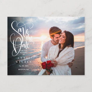 Foto Save the Date Elegant Weiße Schrift Modern Postkarte