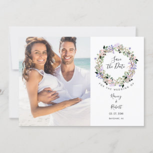 Foto Save The Date Elegante Blumen-Girlande Einladung
