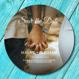 Foto Save the Date Elegante Hochzeit Runder Pappuntersetzer