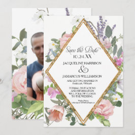 Foto Save the Date Gold Glitzer Romantische Flora Einladung