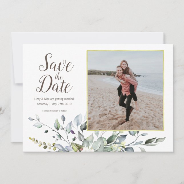 Foto Save the Date | Goldrahmen, Aquarellfarben (Vorderseite)