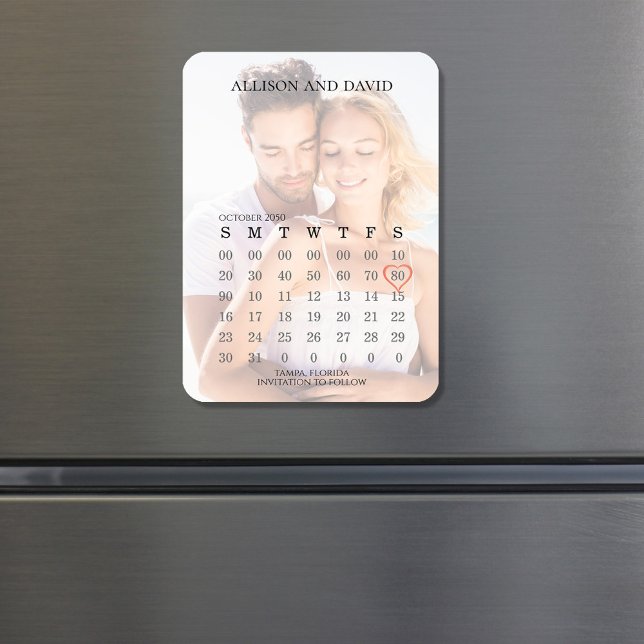Foto Save the Date Hochzeitskalender Magnet (Elegant calendar wedding save the date magnet)