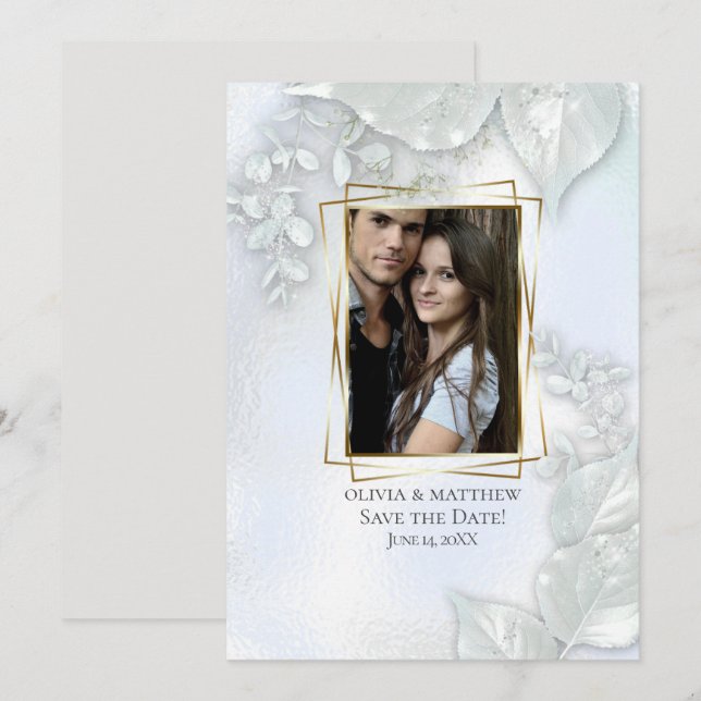 FOTO SAVE THE DATE | Icy Blue Shimmer Einladung (Vorne/Hinten)