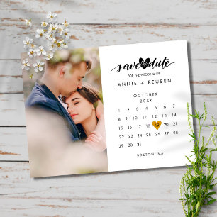 Foto Save the Date Kalender Gold Liebe Herz Postkarte