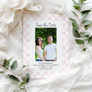 Foto-Save-the-Date-Karte mit rosa Schachbrettmuste Einladung