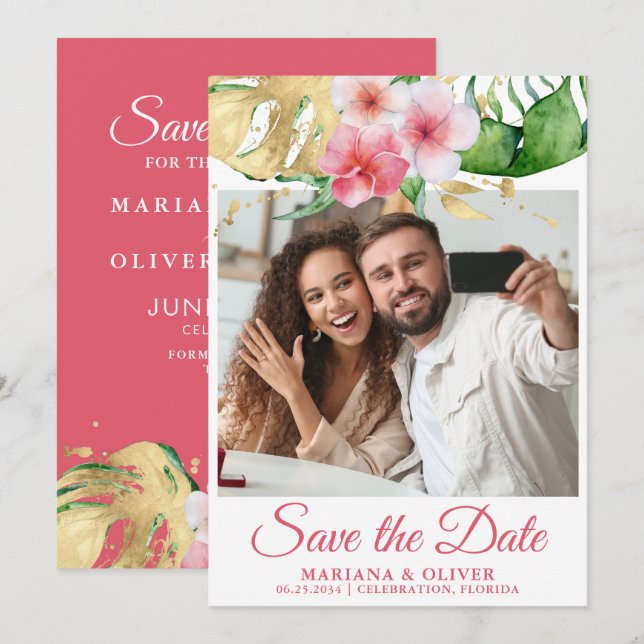 Foto Save the Date Karte Tropenpalmen (Vorne/Hinten)