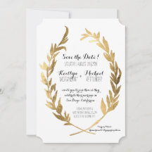 Foto Save the Date Laurel Wreath Olive Gold Leaf