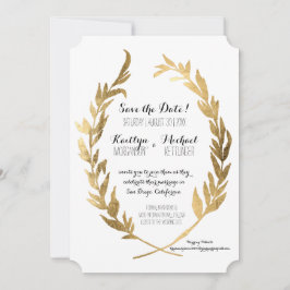 Foto Save the Date Laurel Wreath Olive Gold Leaf