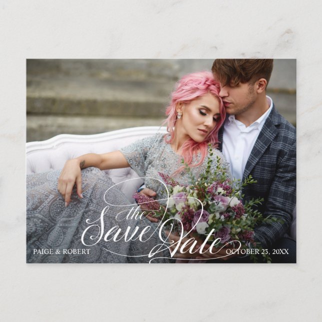 Foto Save the Date mit Burgund, rosa Blume Ankündigungspostkarte (Vorderseite)
