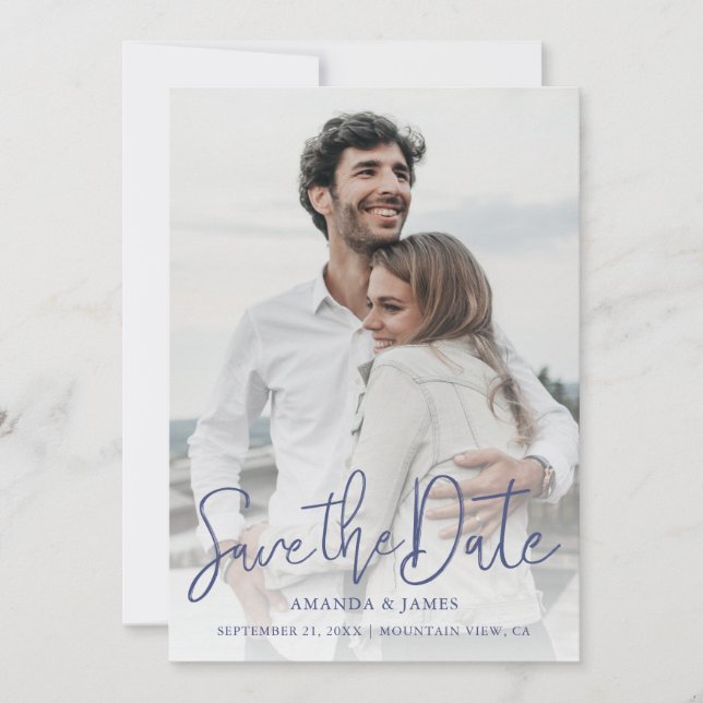 Foto Save the Date mit EleganBlue Typografie (Vorderseite)