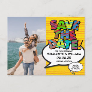 Foto Save the Date Modern Lustig Comic Buch Ankündigungspostkarte