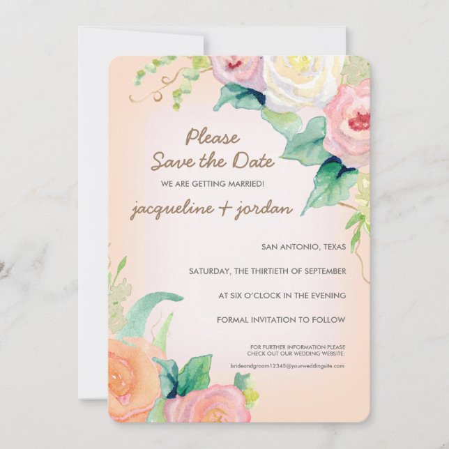 Foto Save the Date Moderne Aquarellblume Einladung (Vorderseite)