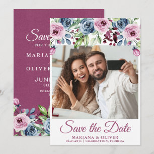 Foto Save the Date Navy Blau Burgund Floral Einladung