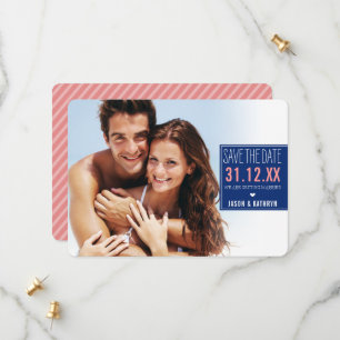 FOTO SAVE THE DATE Ombre-Schrägstreifen marineblau