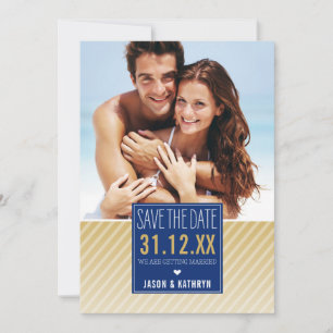 FOTO SAVE THE DATE Ombre-Schrägstreifen navy gold