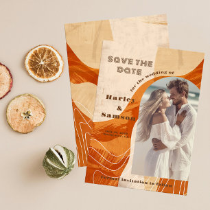 Foto Save the Date, Retro-Orange-Design Einladung