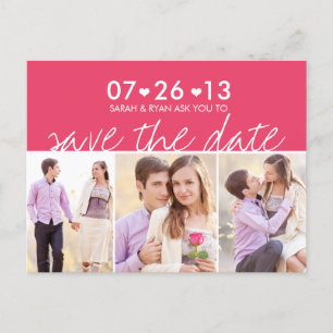 Foto-Save the Date rosa Streifen-Herz-Postkarte Ankündigungspostkarte