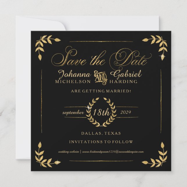 Foto Save the Date, Typografie von Gold Laurel Lea Date (Vorderseite)