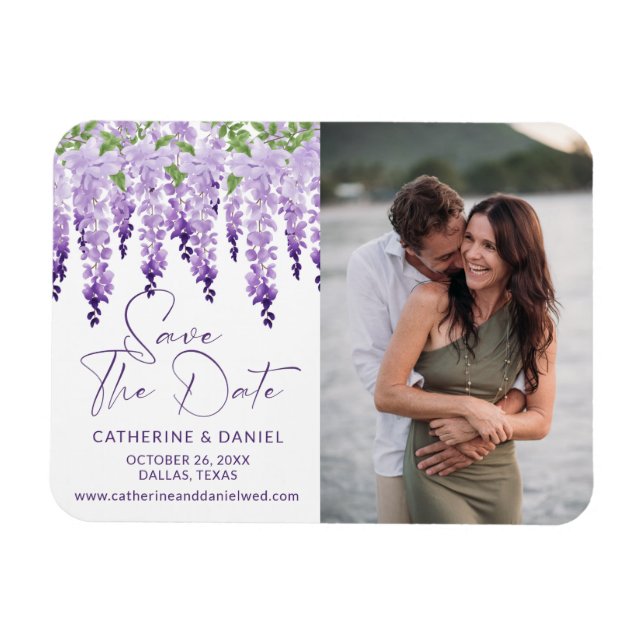 Foto Save the Date Watercolor Wisteria Wedding Magnet (Horizontal)