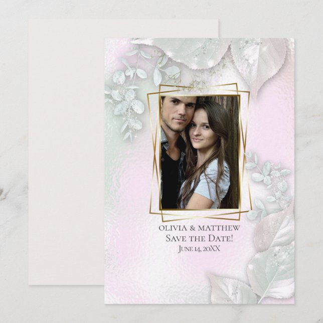FOTO SAVE THE DATE | Wispy Pink Shimmer Einladung (Vorne/Hinten)