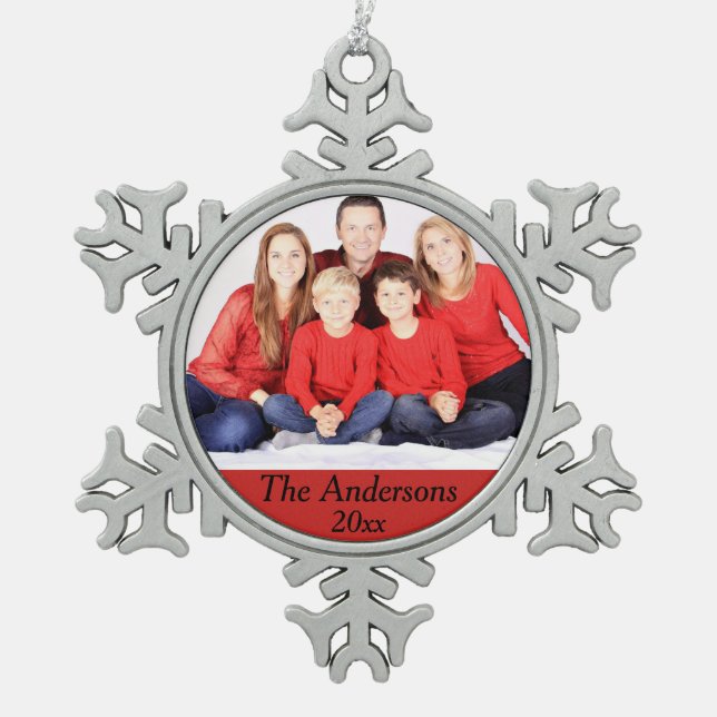 Foto-Schneeflocke-Jahr-Weihnachtsverzierung Schneeflocken Zinn-Ornament (Vorderseite)