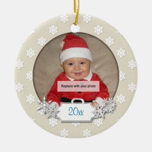 Foto-Schneeflocke-Verzierung des Babys erste Keramikornament
