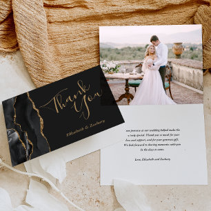 Foto Schwarz Achat Gold Dunkle Hochzeit Danke Karte
