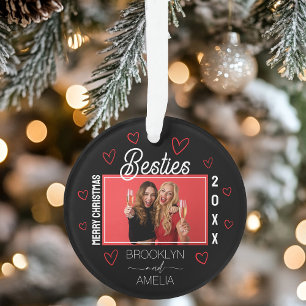 Foto Schwarz-Rote Herzen Besties Weihnachten Ornament