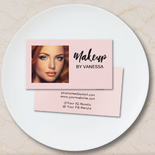 Foto Schwarz Schrift Blush Pink Make-up Visitenkarte