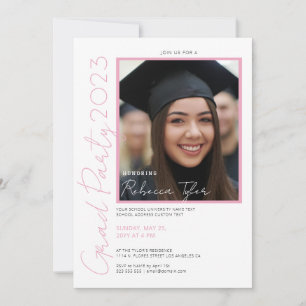 Foto, Schwarz und Rosa Text Grad Party einladen Einladung