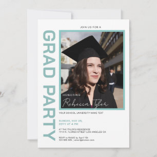 Foto, Schwarz und Türkis Text Grad Party einladen Einladung