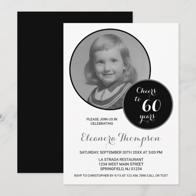 Foto Schwarz und Weiß bis 60 Jahre Einladung (Vorne/Hinten)
