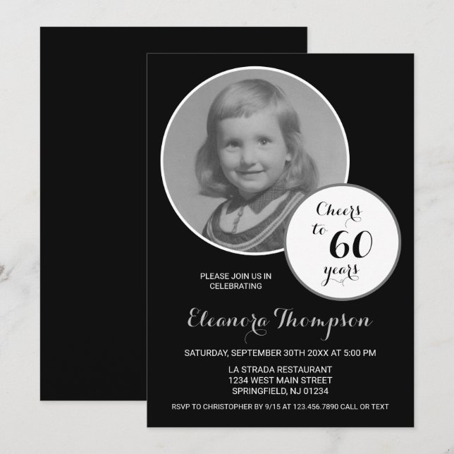 Foto Schwarz und Weiß bis 60 Jahre Einladung (Vorne/Hinten)