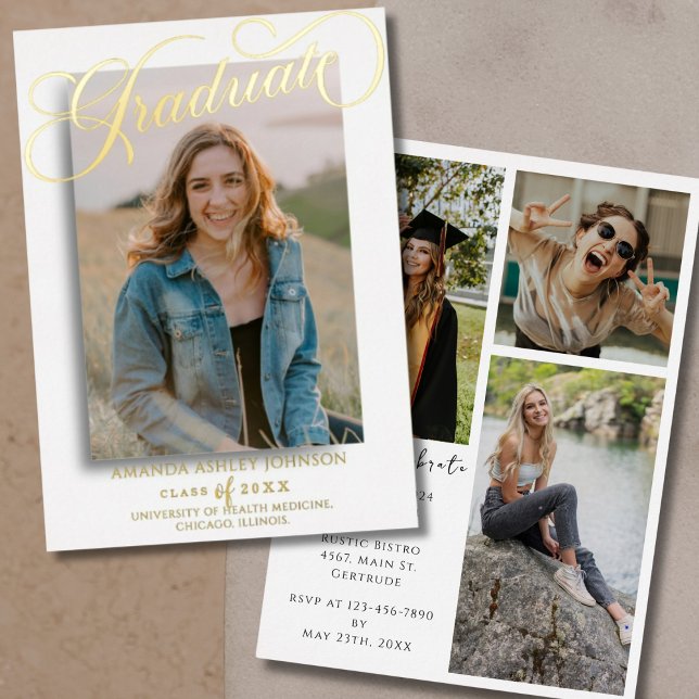 Foto Script Graduate Schwarz-weiß Abschluss Folieneinladung (Von Creator hochgeladen)