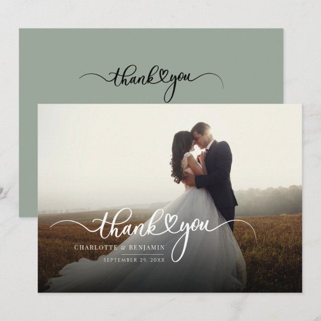 Foto Script Moderne Hochzeit Vielen Dank Mitteilungskarte (Vorne/Hinten)