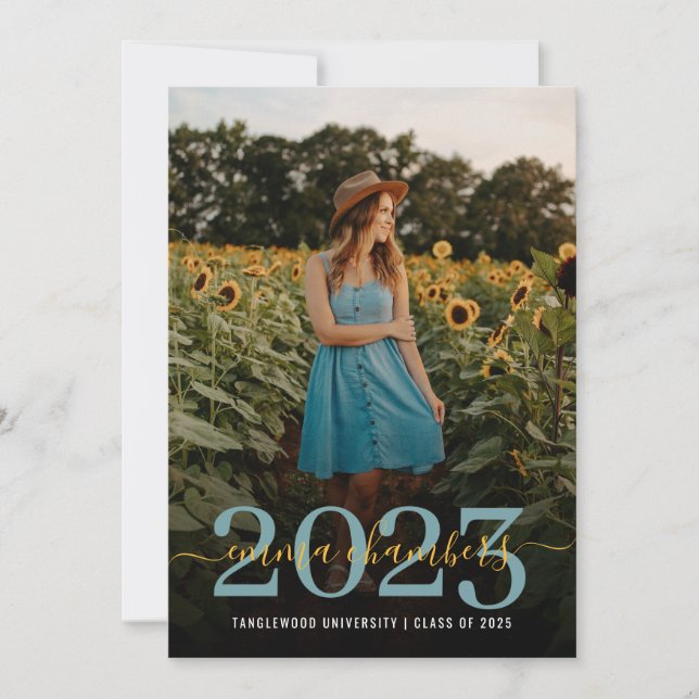 Foto Script Overlay Sunflowers Graduation Party Einladung (Vorderseite)
