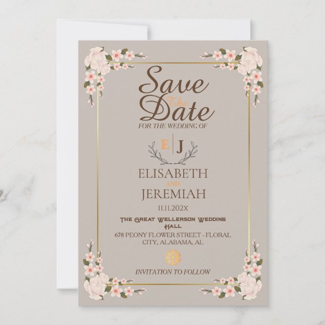 Foto Script White Floral Wedding Save the Date Einladung (Vorderseite)