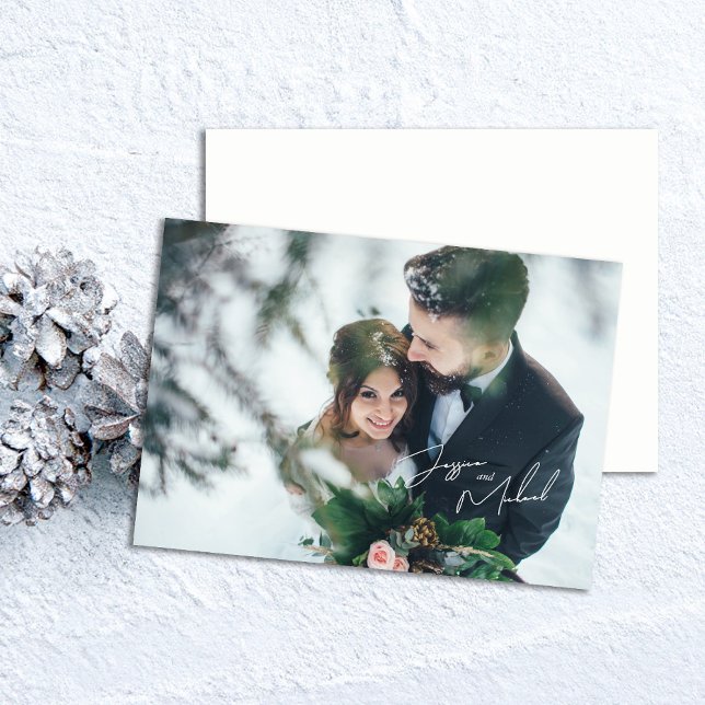 Foto Script Winter Theme Wedding Dankeskarte (Von Creator hochgeladen)