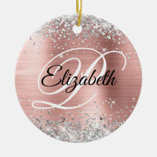 Foto Silber Glitter Rose Gold Folie Fancy Monogram Keramik Ornament