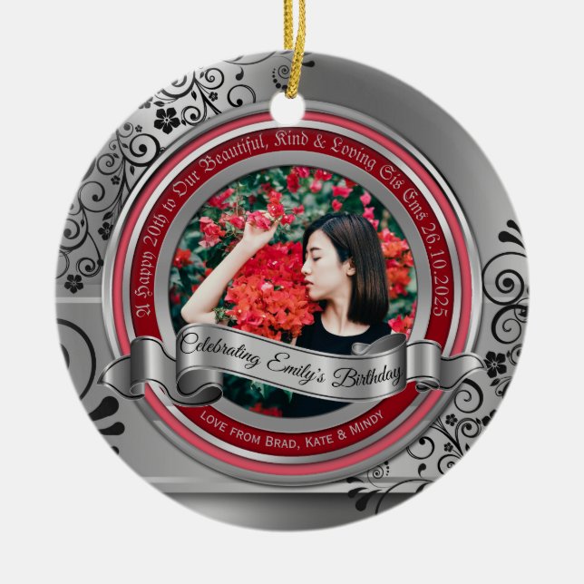 Foto Silver Black Blühe Elegantes Banner Rot Keramik Ornament (Vorne)
