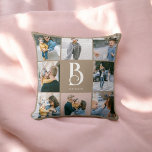 Foto Simple Chic Monogram Boho Beige Kissen<br><div class="desc">Foto-Collage und Monogramm.</div>
