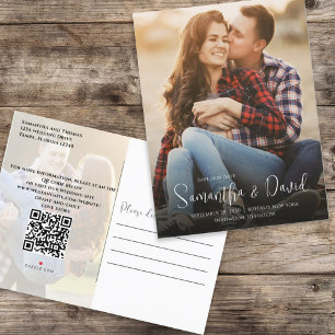 Foto-Skript-QR-Codeüberlagerung Save the Date Ankündigungspostkarte