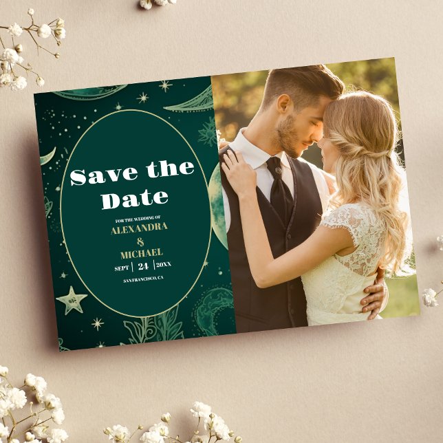 Foto-Smaragdgrün Gold Himmelhochzeit Save The Date (Von Creator hochgeladen)
