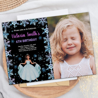 Foto Snow Lila BlumenPrinzessin Geburtstag Einladung