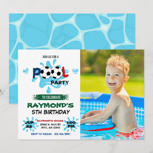 Foto Soccer Pool Party Einladung (Vorne/Hinten)