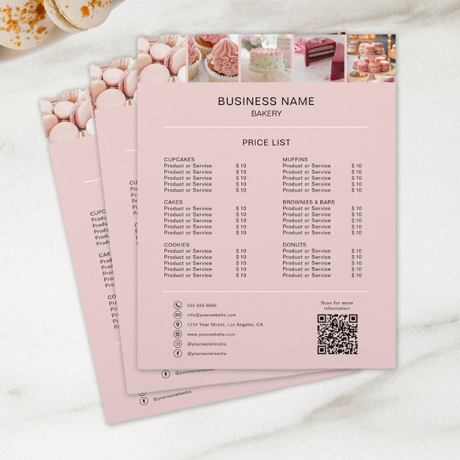 Foto Social Media Icons Preisliste Flyer (Bakery Photo Social Media Icons Price List Flyer by MINTIC DESIGN STUDIO)