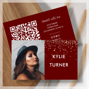 Foto Social Media Red Gold Glitzer QR-Code Visitenkarte